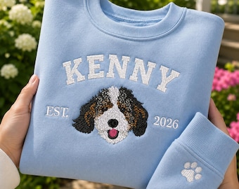 Custom Pet Portrait Embroidered Sweatshirt - Personalized Dog Sweatshirt with Name - Dog Mom Gift - New Puppy Gift