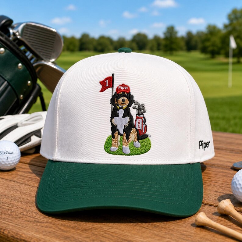 Custom Embroidered Dog Golf Cap - Personalized Pet Portrait Hat From Photo - Dog Dad Golf Gift For Men, Dad, Husband image 2