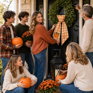 Personalized Pumpkin Wreath Sash - Embroidered Fall Monogram Gingham Door Bow - Thanksgiving Front Door Decor, Housewarming Gift image 11