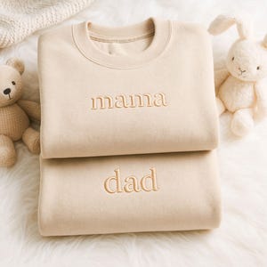 Embroidered Mom And Dad Sweatshirt - Custom Gift For Mama - Pregnant Mom And Daddy Sweatshirts - Christmas Gift For Parents