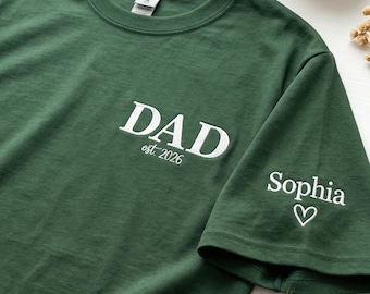 Dad Est Shirt with Kids Names, Promoted to Daddy Embroidered Shirt, Personalized New Dad Gift from Wife, First Father’s Day Gift