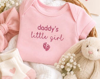 Embroidered Daddy's Little Girl Onesie - Daddys First Fathers Day Shirt - Daddys Girl Onesie - Minimalist Father's Day Natural Baby Onesie