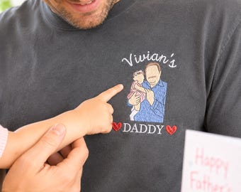 Fathers Day Gift From Daughter - Embroidered Dad Shirt With Picture - Custom Fathers Day T Shirt - New Dad Gift - Silhouette Photo Shirt