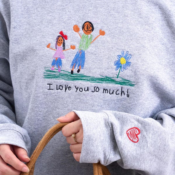 Custom Kids Photo Drawing Sweatshirt - Photo Embroidered Sweatshirt - Kids Art Sweatshirt - Drawing on Sweatshirt, Unique Gift for Mom, Dad