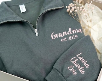 Embroidered Grandmas Favorite Quarter Zip, Grandma Life Crewneck, Honey as a Grandparent Gifts for Grammie From Grandson, Mother's Day Gift