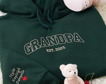Personalized Grandpa Hoodie - Custom Embroidered Dad Hoodie with Kids’ Names - Grandpa Est Gift, Birthday or Christmas Gift For Men