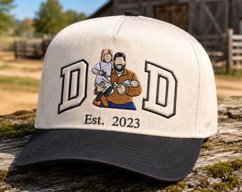 Custom Embroidered Dad And Daughter Portrait Cap, Personalized Picture Hats, Best Dad Ever Photo, Father’s Day Gift For Dad