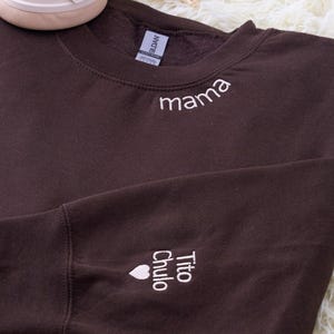 Custom Mama Embroidered Sweatshirt With Kids Names On Sleeve - Personalized Birthday Mommy Outfits - Pregnancy Gifts