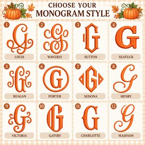 Personalized Pumpkin Wreath Sash - Embroidered Fall Monogram Gingham Door Bow - Thanksgiving Front Door Decor, Housewarming Gift image 17