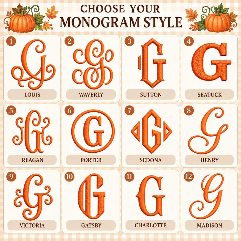 Personalized Pumpkin Wreath Sash - Embroidered Fall Monogram Gingham Door Bow - Thanksgiving Front Door Decor, Housewarming Gift image 17