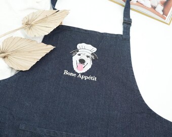 Personalized Embroidered Dog Portrait Cooking Apron - Dogfather Apron - Dog Chef Apron - Pet Lover Gift For Men, Anniversary, Birthday Gift