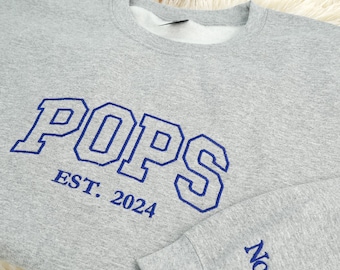 Pops Sweatshirt with Grandchildren Names - Personalized Grandpa Sweatshirt - Custom Embroidered Sweatshirt - Christmas gift for Grandpa