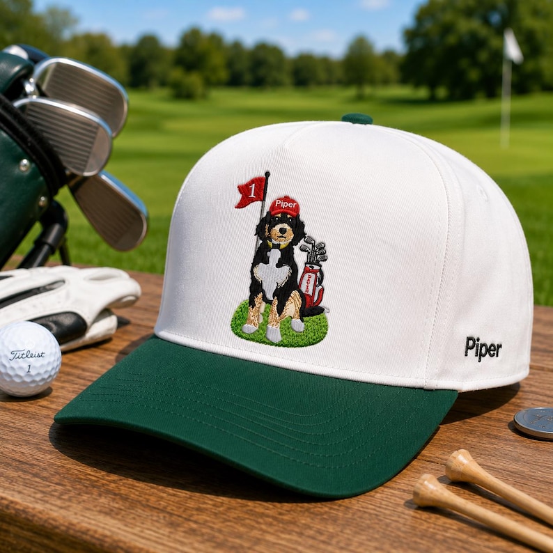 Custom Embroidered Dog Golf Cap - Personalized Pet Portrait Hat From Photo - Dog Dad Golf Gift For Men, Dad, Husband image 1