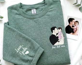 Embroidered Dad Portrait Sweatshirt - Custom Girl Dad Sweatshirt With Dad And Daughter Picture - Personalized Baby Girl Gifts To Dad
