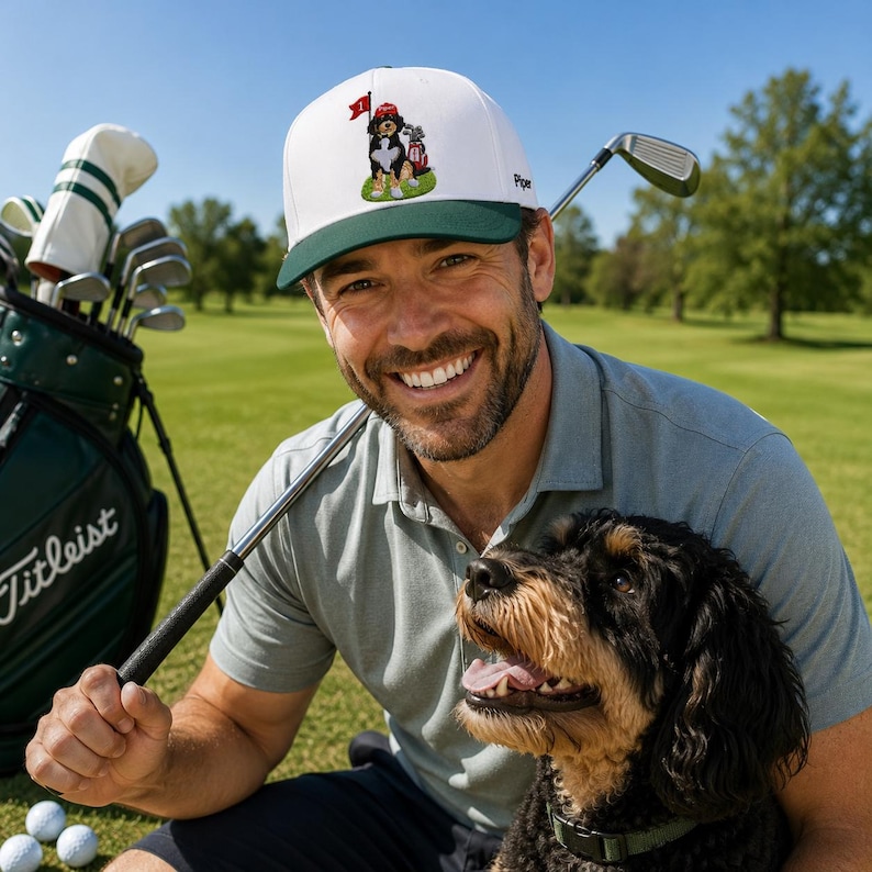 Custom Embroidered Dog Golf Cap - Personalized Pet Portrait Hat From Photo - Dog Dad Golf Gift For Men, Dad, Husband image 3