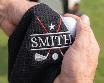 Beste vadercadeau - Geborduurde golfhanddoek met monogram en naam - Gepersonaliseerde golfhanddoeken voor mannen, vader, echtgenoot, opa - cadeaus bruidsjonkers