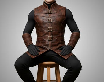 Handmade Brown Leather Armor Vest: Medieval Warrior Cosplay Costume