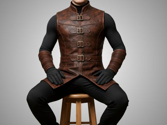 Handmade Brown Leather Armor Vest: Medieval Warrior Cosplay Costume