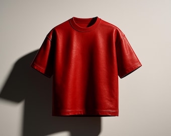 Handmade Red Leather T-Shirt: Gothic Biker Streetwear