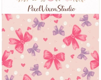 Pink Bow Seamless Pattern | Coquette Bows Digital Paper | Girly Ribbon Pattern | Cottagecore Bow Background | Commercial Use PNG JPG