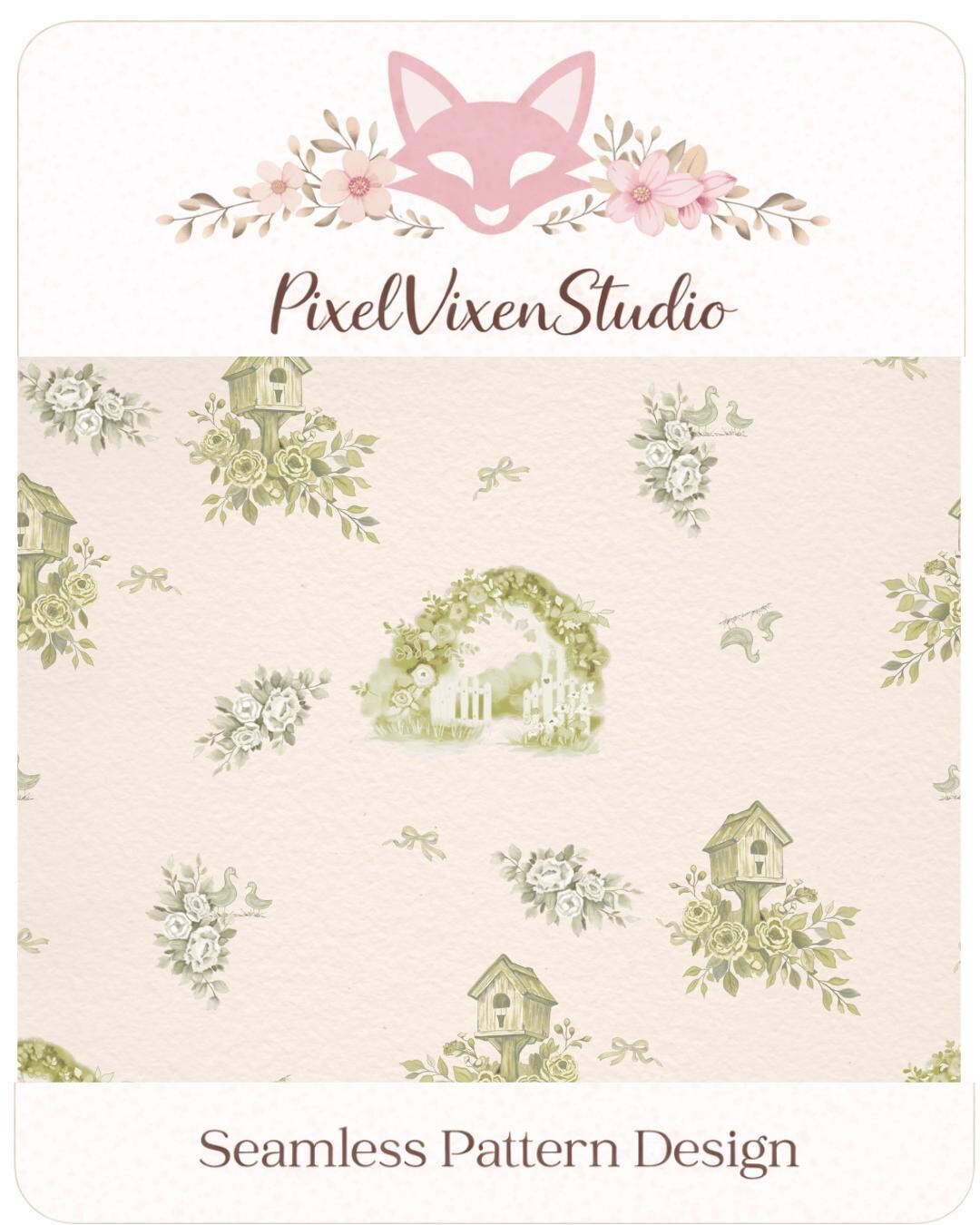 Green Cottage Toile Seamless Pattern | Vintage Nursery Wallpaper ...
