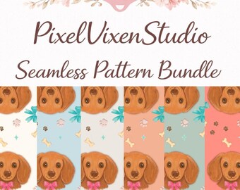 Dackel nahtlose Muster-Bundle | Hund Schnittmuster | Süßer Welpe Rapport für Stoff, Sublimation & Kunsthandwerk