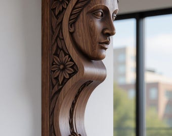 Ménsula de madera tallada a mano con cara de dama clásica