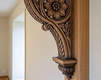 Ménsula de madera artesanal de estilo patrimonial de lujo para decoración de palacios, havelis y épocas pasadas.