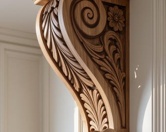 Ménsula de madera maciza tallada a mano para estante de pared, marquesina y decoración tradicional del hogar.