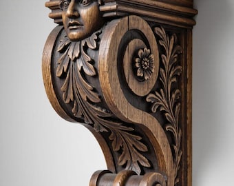 Ménsula étnica india de madera tallada a mano para interiores de estilo antiguo, vintage y real.