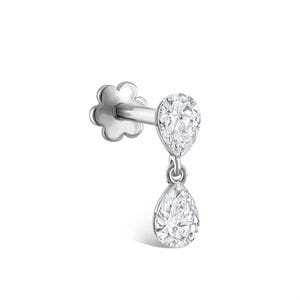 Invisible Set Diamond Pear Dangle Threaded Stud Earrings in 14K Gold | Secure Screw Back | Minimalist Bridal & Everyday Fine Jewelry