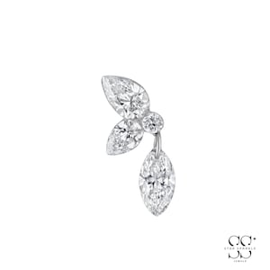 14K guld Marquise & Päron Diamant Örhänge | Dubbelt Päron Brosk Örhänge med Platt Baksida | Helix Conch Piercing | Festsmycken för henne