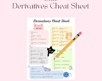 Foglio riassuntivo sulle derivate carine / Regole di calcolo in formato PDF stampabile, guida allo studio della matematica, foglio di riferimento rapido per studenti