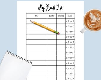 Afdrukbare boekenlijst: leestracker en logboek voor boekenrangschikking