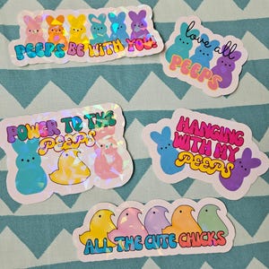 PEEPS Holographic Sticker Pack | 5 Cute Designs | Durable Vinyl | Shimmer Overlay | Perfect for Laptops, Water Bottles & More!