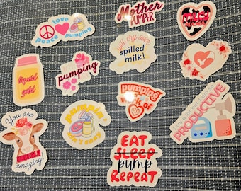Pumping Sticker Set | 12 Super Glossy Vinyl Stickers | Celebrate Your Pumping Journey | Durable, Waterproof | Perfect for Gifts & Motivation