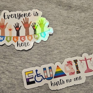 Inclusion & Equity Stickers or Magnets – Vinyl, Waterproof, Multiple Sizes - Holographic or Clear Finish, Promote Kindness, Belonging