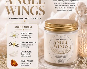 ANGEL WINGS Handgemaakte sojakaars | 4 oz luxe kaars | Angel Trumpet LLC