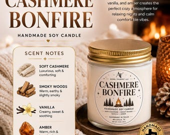 Handgemaakte sojakaars KASJMIER BONFIRE | 4 oz luxe kaars | Angel Trumpet LLC
