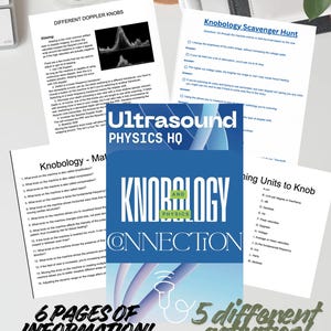 Puede incluir: Un conjunto de seis páginas educativas tituladas Ultrasound Physics HQ y Knobology Connection, que incluyen materiales de estudio de física, una búsqueda del tesoro y actividades de emparejamiento sobre botones Doppler.