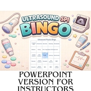 Bingo interactivo de física de ultrasonidos / Repaso para el examen ARDMS SPI / Versión POWERPOINT / Listo para usar en clase