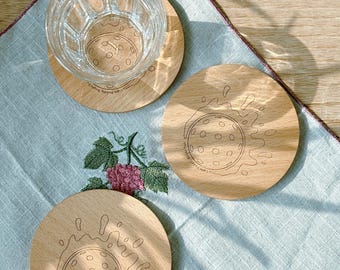 Beech Wood Pickleball Coasters
