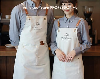 Personalized Waterproof Canvas Apron with Pockets and Adjustable Straps for Kids and Parents