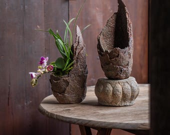 Wabi Sabi-vas | Ikebana-blomkruka, rustik stengodskanna (harts)