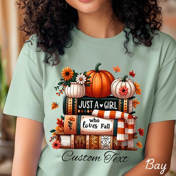 Personalized Fall Books & Flowers Graphic Tee - Comfort Colors Shirt