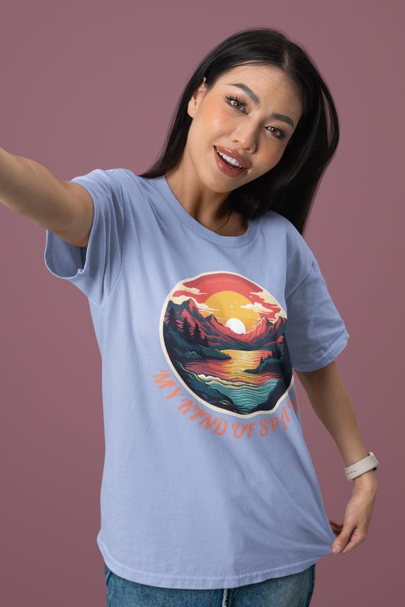 Sunset Vibes Graphic Tee: Lake & Mountains Nature Shirt