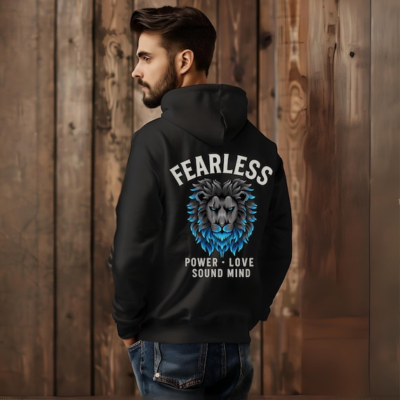 Fearless Lion Hoodie Sweatshirt, Timothy 1:7, Power Love Sound Mind, Lion Head, Unisex