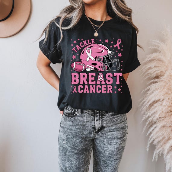 Tackle Breast Cancer Glitter Tee: Football Helmet Ribbon Bella Canvas 3001