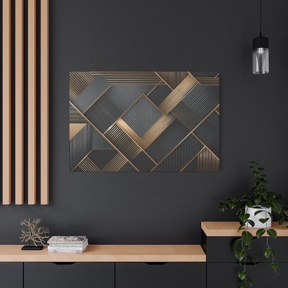 Geometric Art Canvas | Gold, Black, Grey
