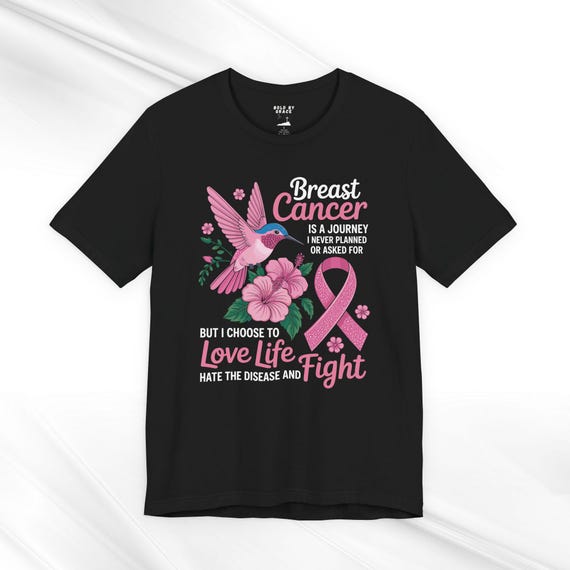 Breast Cancer Awareness Bella Canvas Tee: Hummingbird Ribbon Design